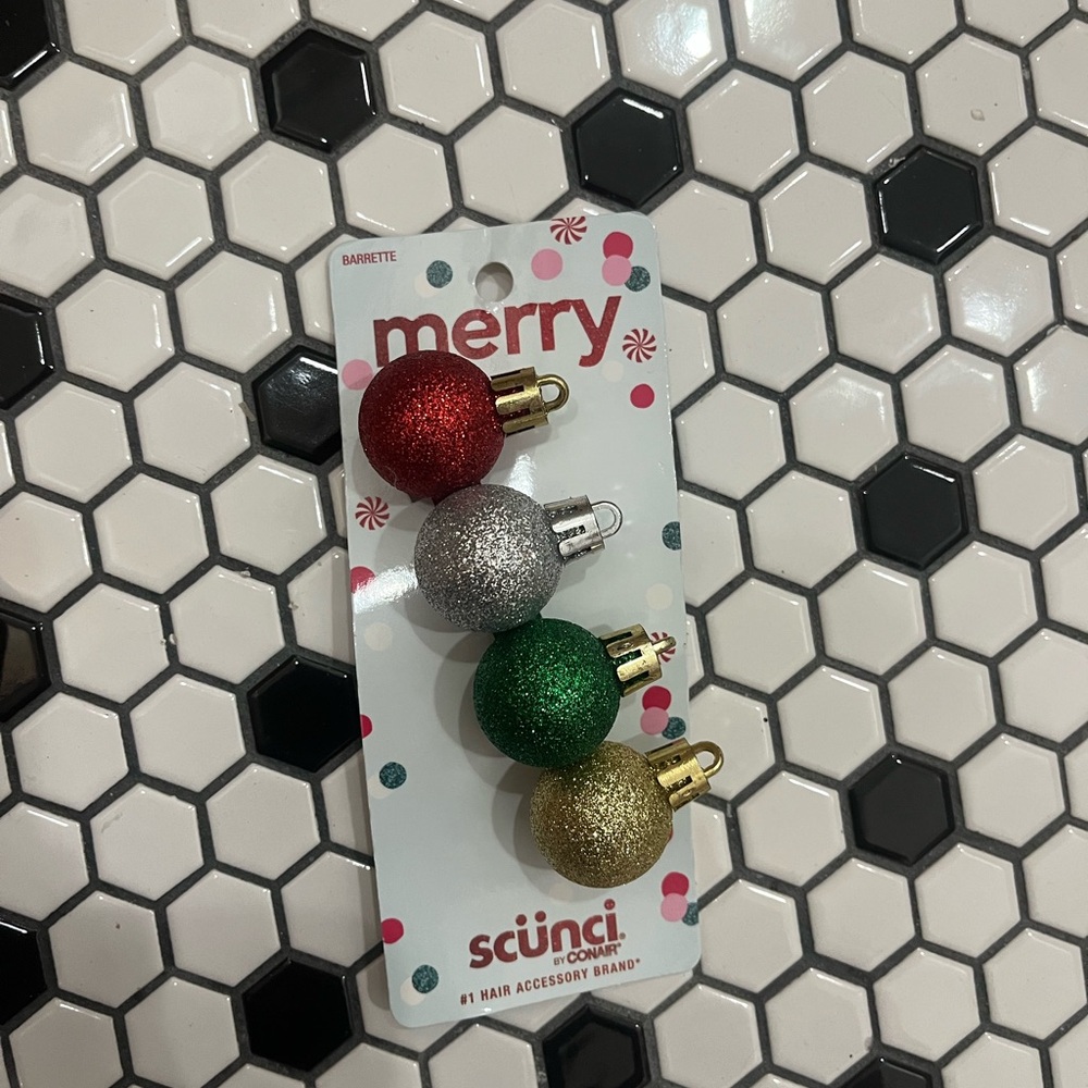 Scunci Red and Silver Holiday Ornaments hair clip